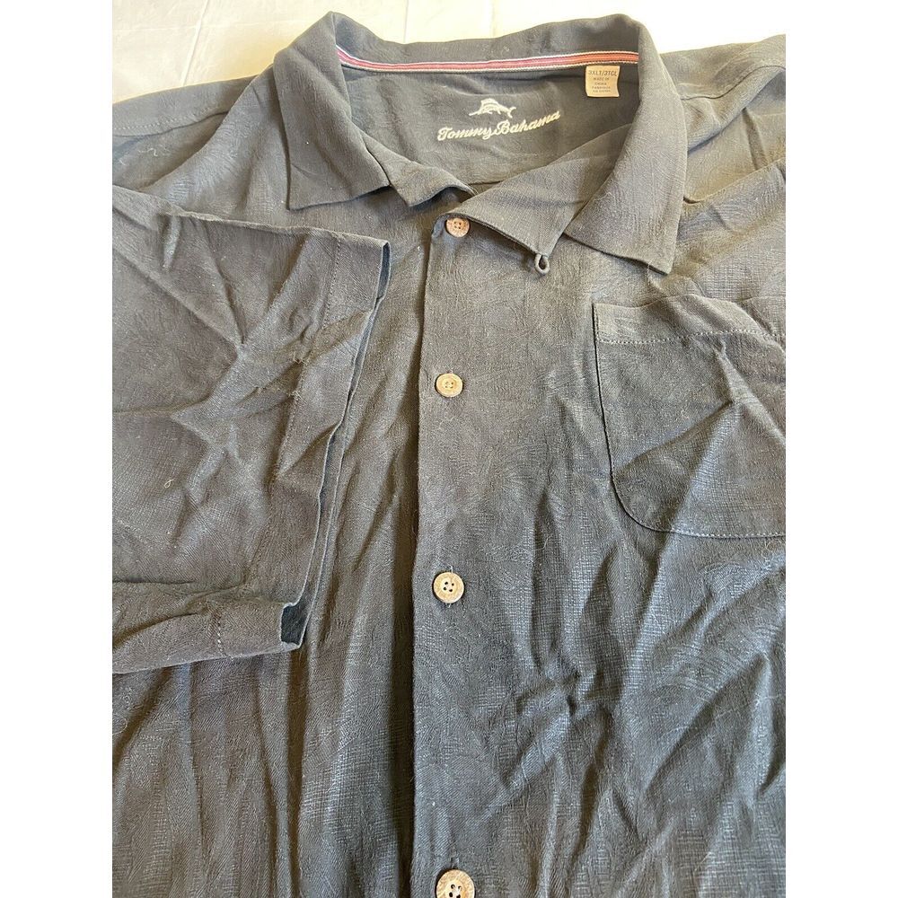 Men's Black‎ on Black Tropical Print 100% Silk Short Sleeve Shirt-Size 3XL